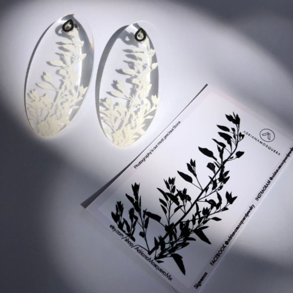 Maxi Aretes Ovalados Translúcidos Hojas Blancas