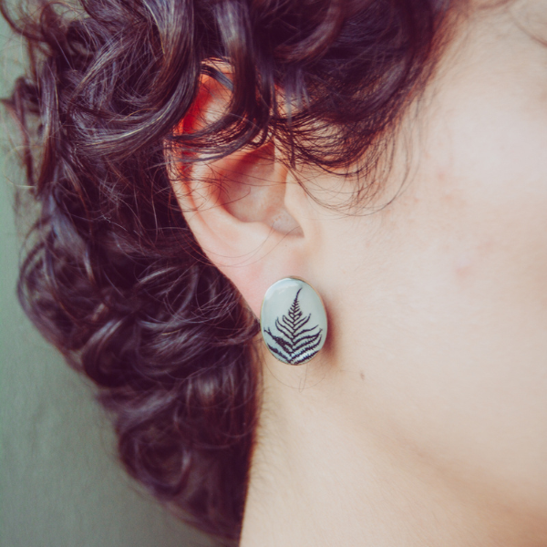 Jewelry set : Collar, anillo y dije de Concha de Nácar con fotografía de Hojas de Helecho