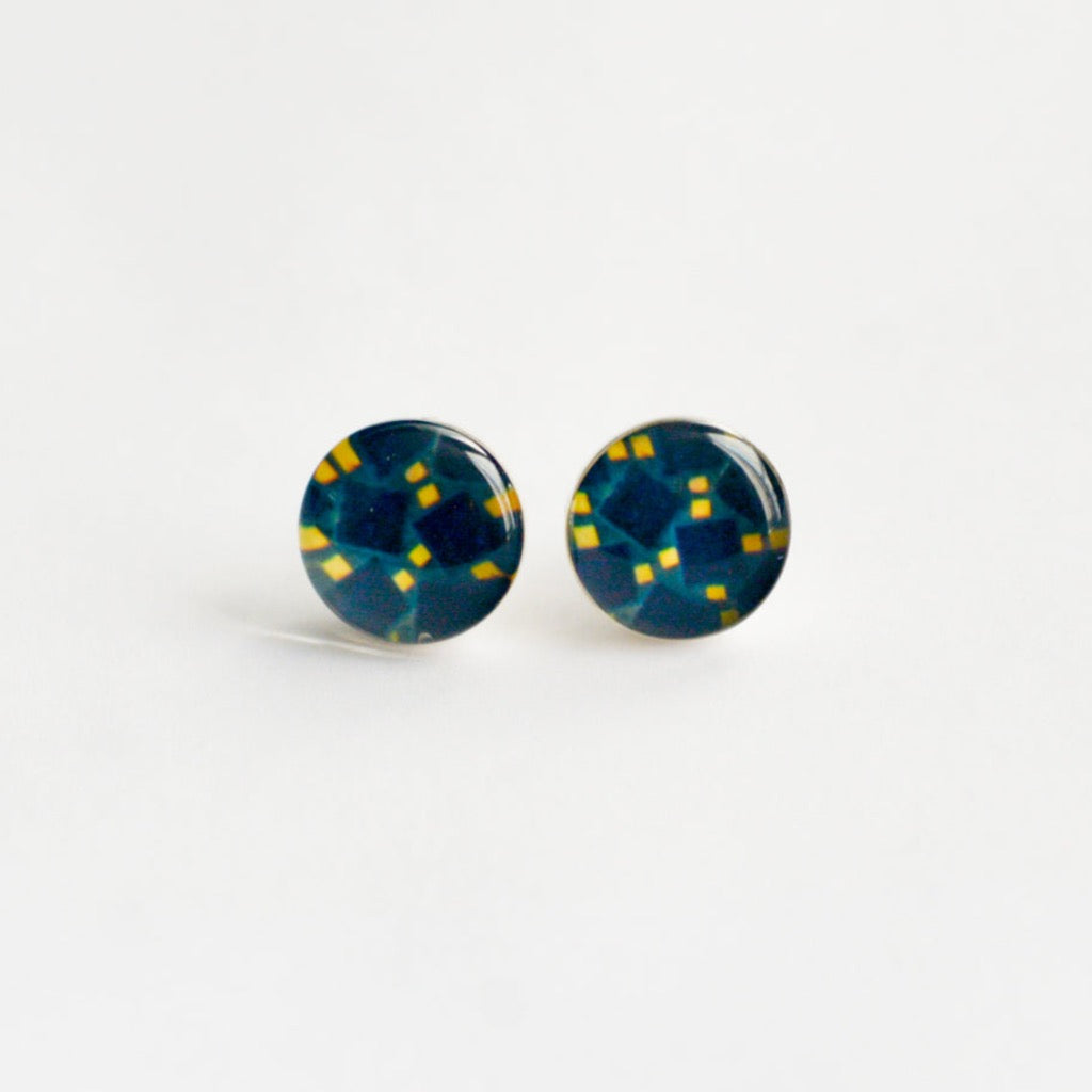Aretes Redondos Azulejo Amarillo y Azul