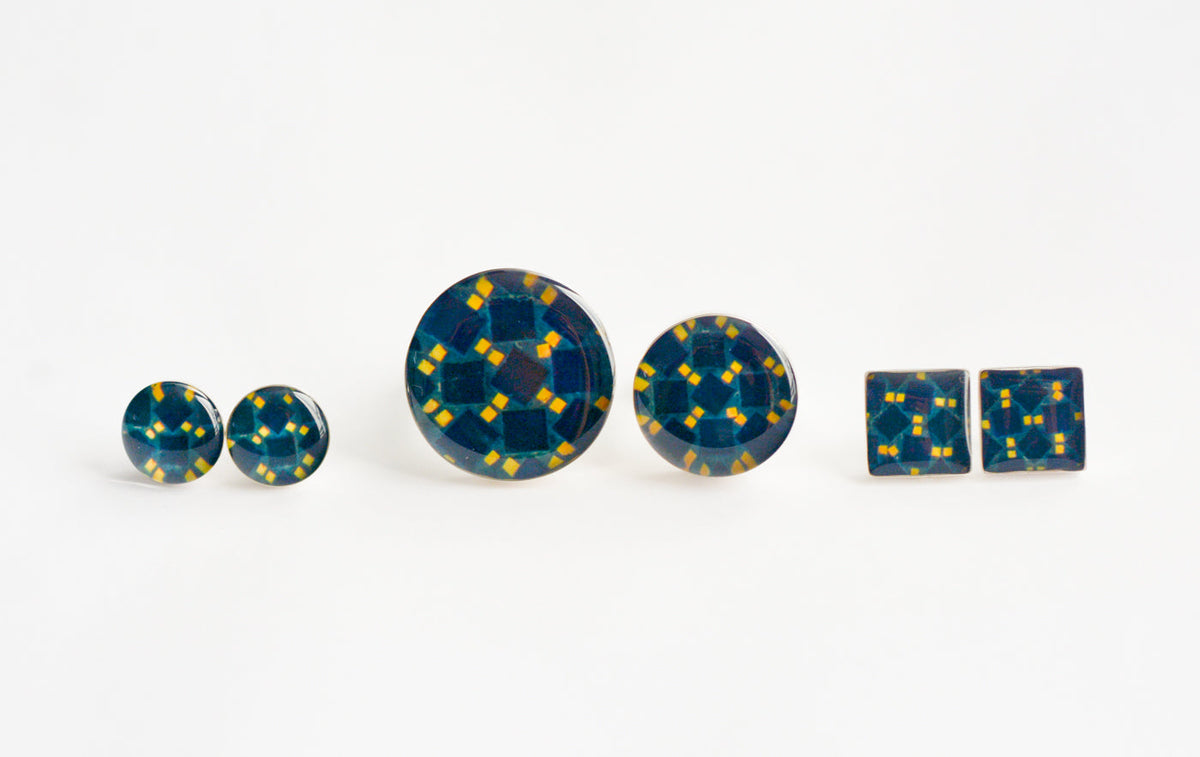 Aretes Redondos Azulejo Amarillo y Azul