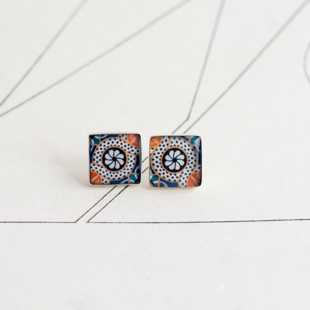 Aretes Talavera Centro Cuadrados