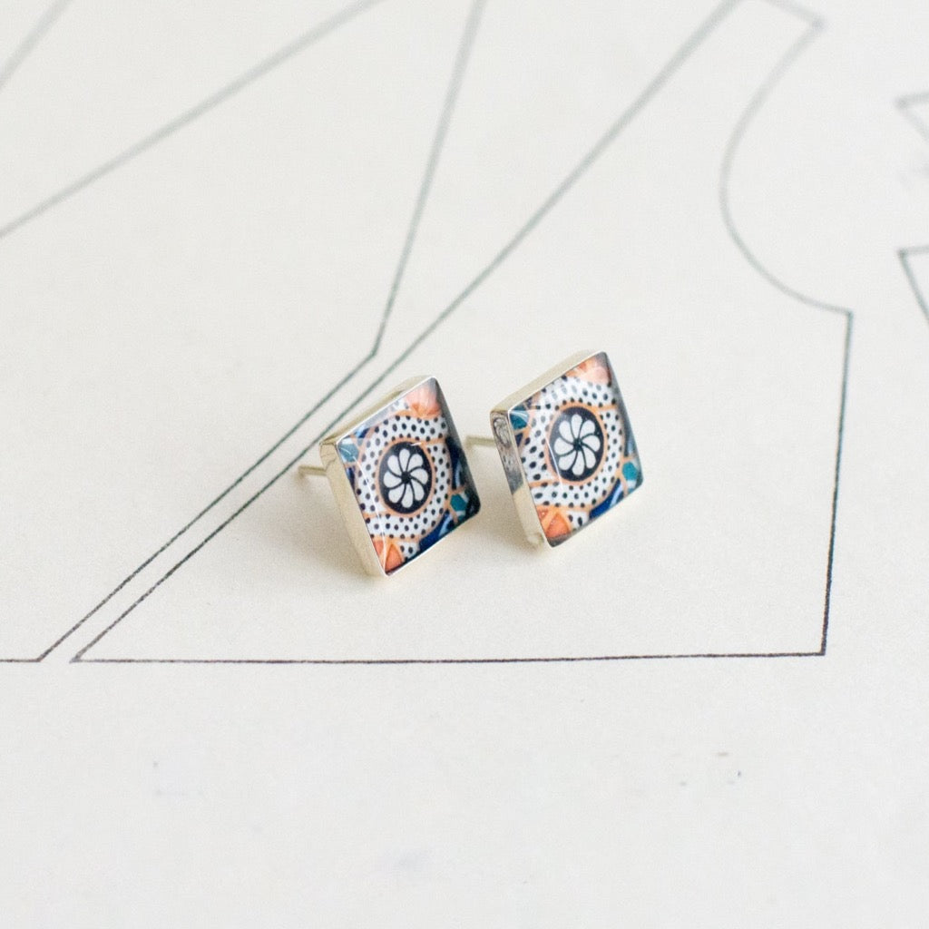 Aretes Talavera Centro Cuadrados