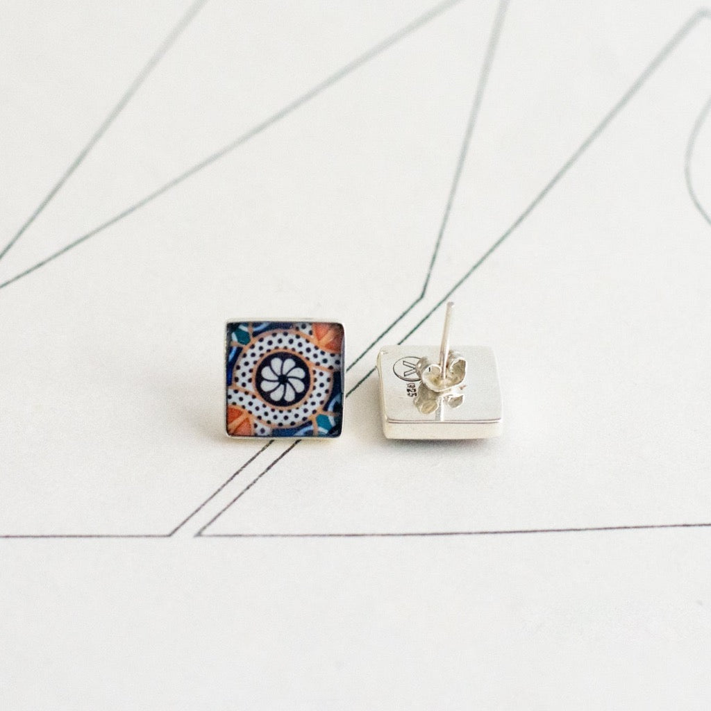 Aretes Talavera Centro Cuadrados